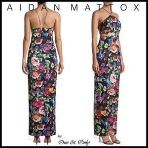 Aidan Mattox Floral Halterneck Cutout Dress